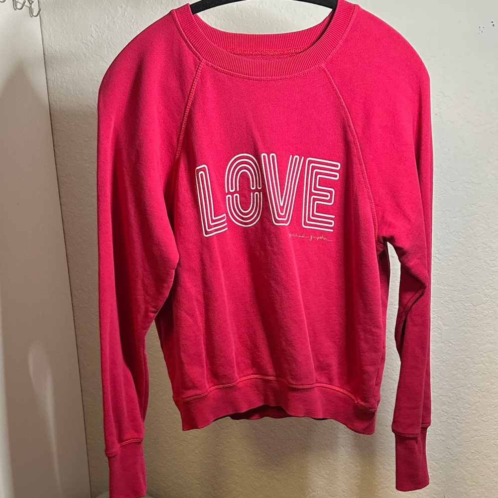 Spiritual Gangster Vibrant Hot Pink Love Crew Neck Sweater